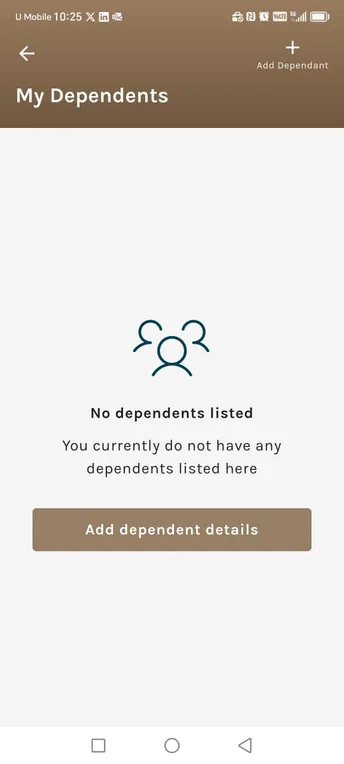 The My Dependents screen before any dependent has been added