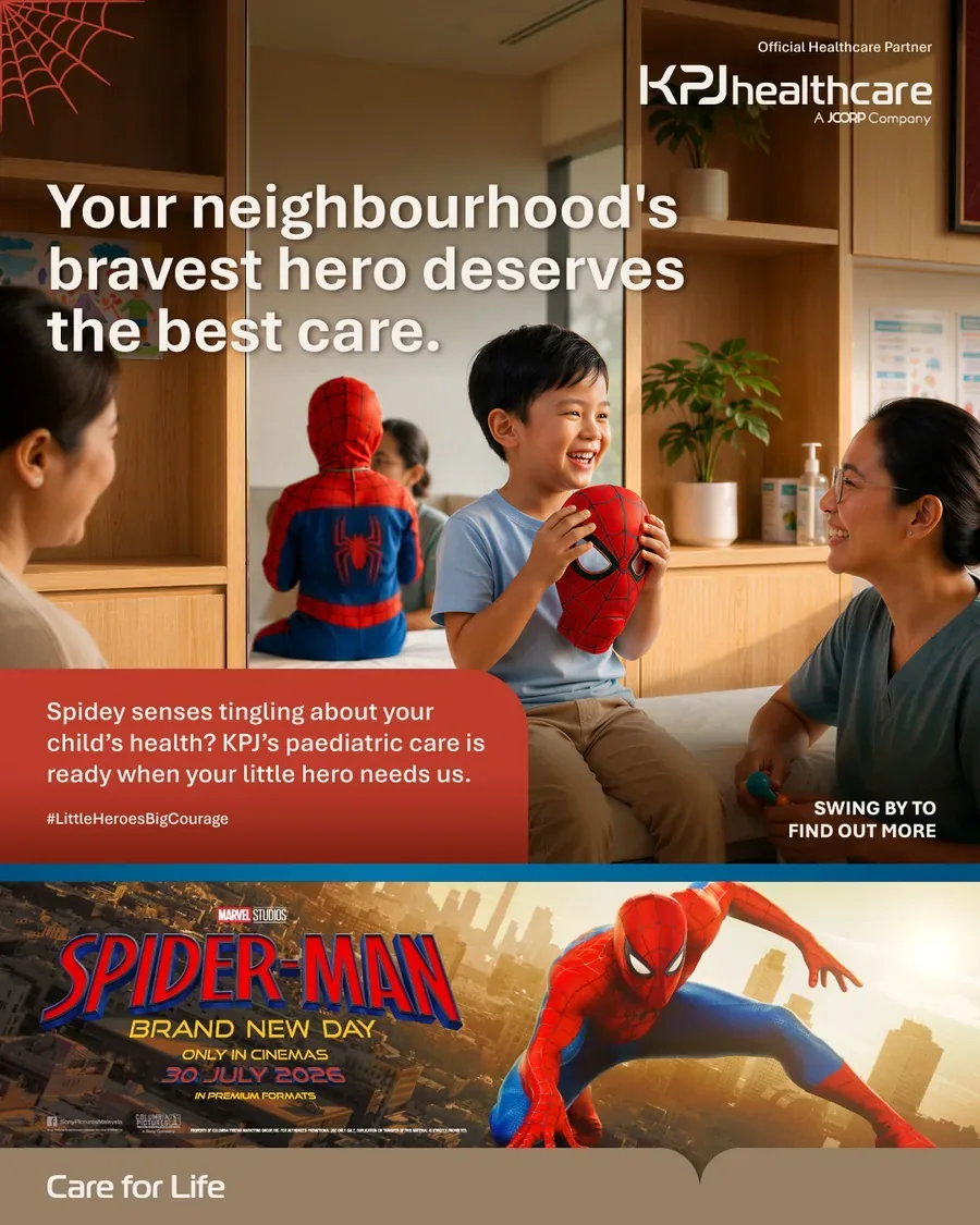 Child holding a Spider-Man mask during a KPJ paediatric consultation